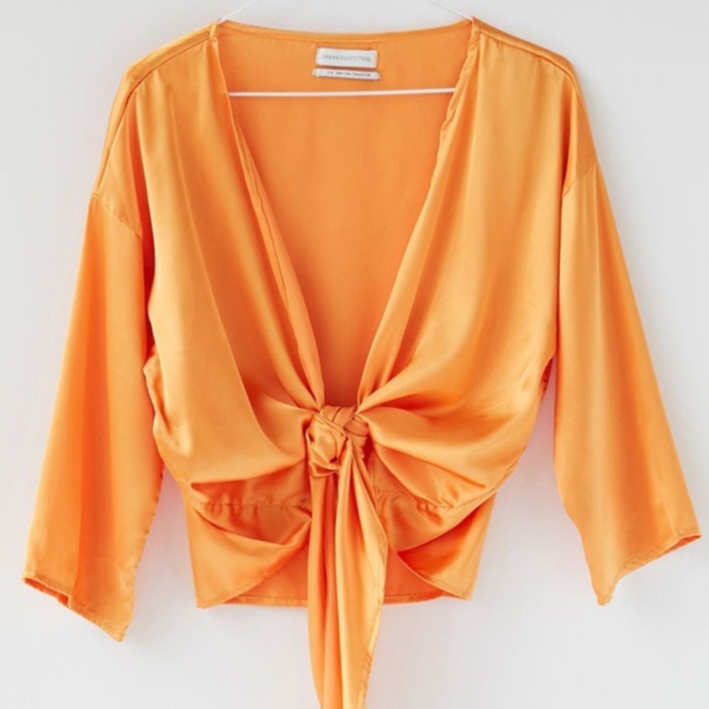 UO Nicole Satin Tie-Front Top